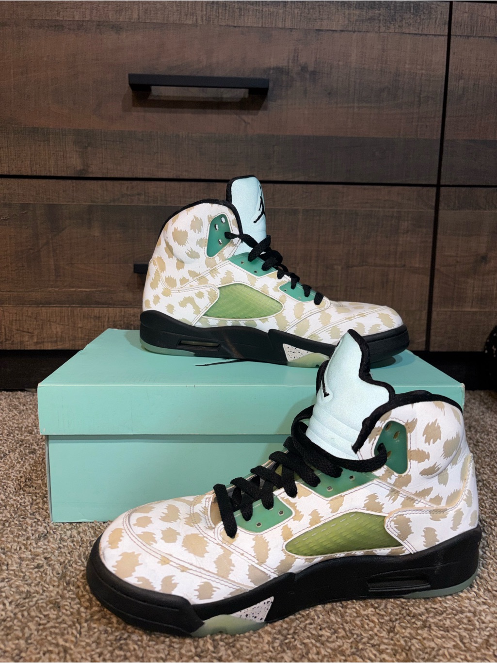 Jordan Men's High-Top Sneakers In White, Cream & Green